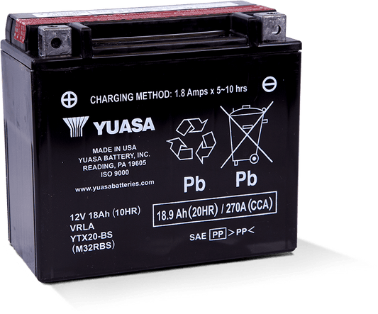 Yuasa YTX20-BS Maintenance Free AGM 12-Volt Battery w/Bottle