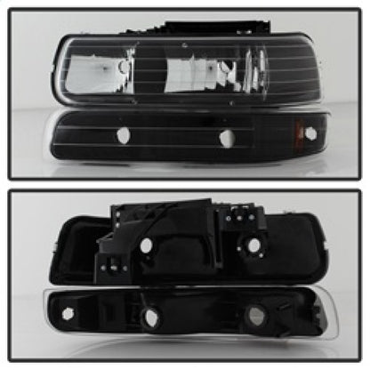 xTune Chevy Tahoe 00-06 Amber Crystal Headlights w/ Bumper Lights Black HD-JH-CSIL99-SET-AM-BK
